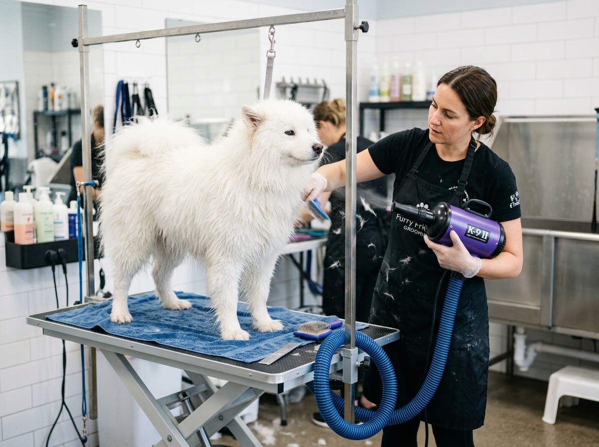 Professional blow-drying service at Kumar Grooming