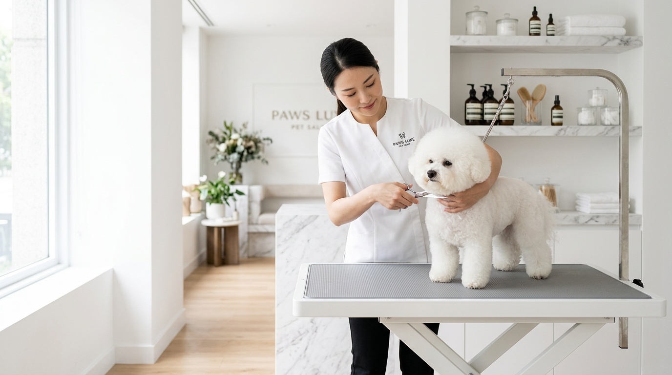 Professional pet groomer caring for a dog at Kumar Grooming salon in Istanbul